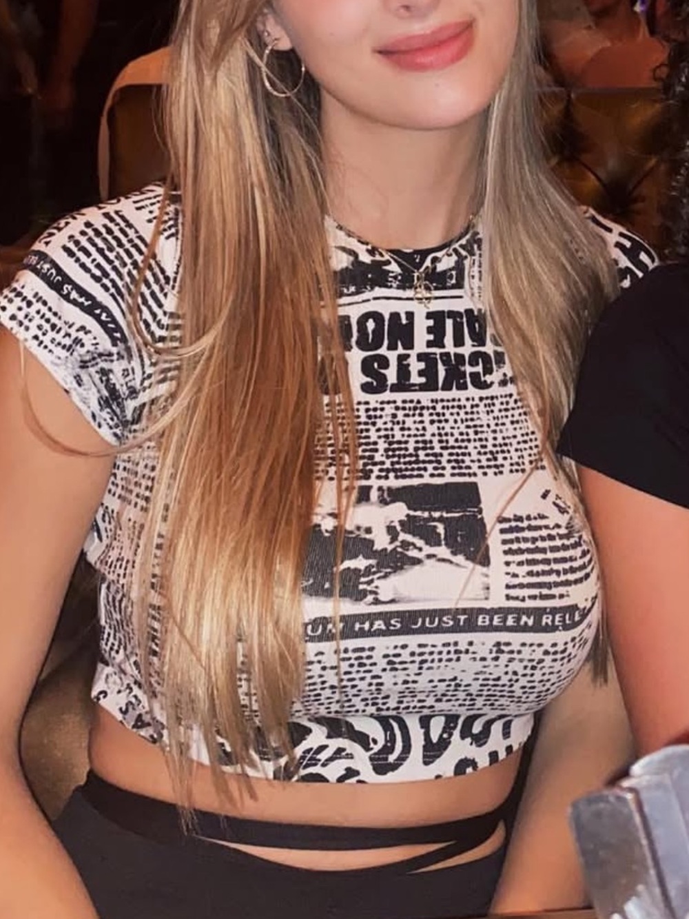 Dynamite Black & White Newspaper Print Crop Top